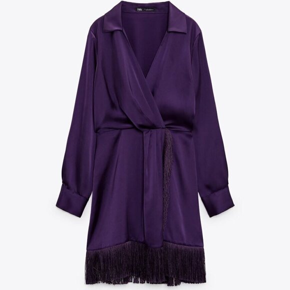 ZARA FRINGED SATIN EFFECT DRESS - Picture 1 of 6